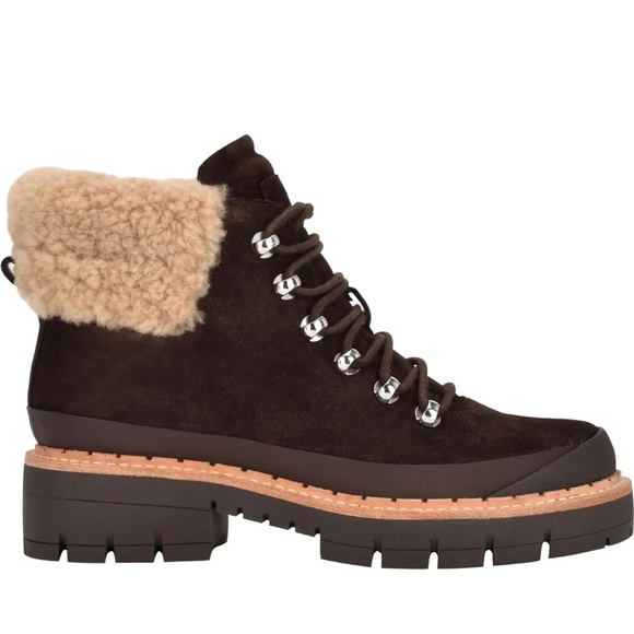 NIB Marc Fisher LTD Cade Genuine shearling Lace Up bootie boot sz 6.5 - Picture 2 of 6